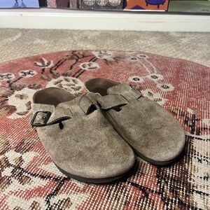 Birkenstock Taupe Suede Boston Clog with Buckle